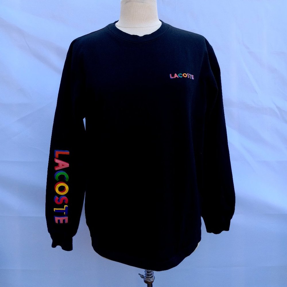 Lacoste arm text logo long sleeve top in black